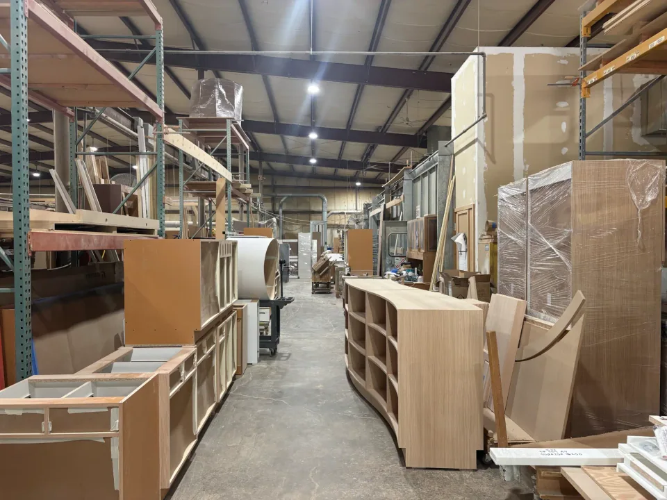 Custom commercial millwork and casework in production at CKC Woodworks.