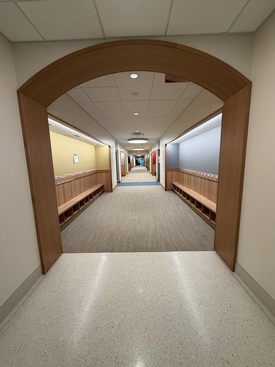 CKC detailed wood millwork in an interior corridor.